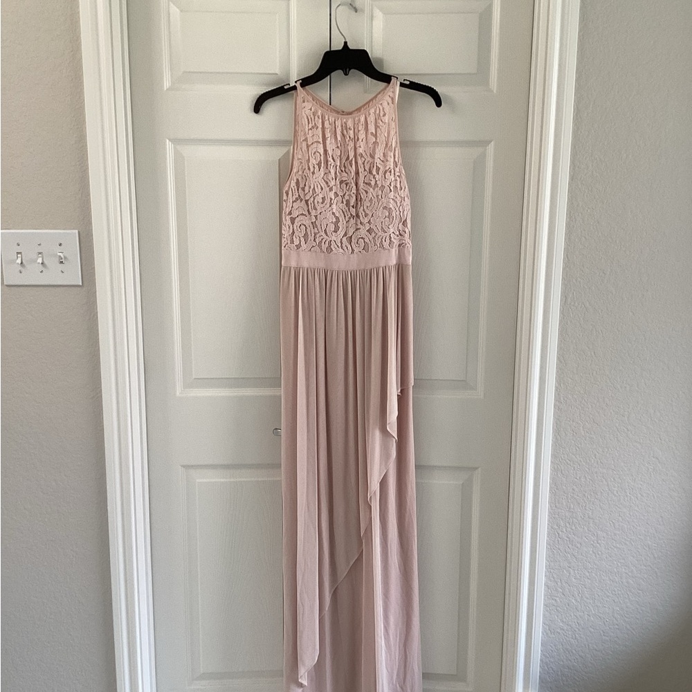 ADRIANNA PAPELL Blush Pink Lace Maxi Dress